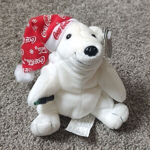 Style #0118 Coca Cola Bean Bag Plush Polar Bear In‎ Snowflake Hat